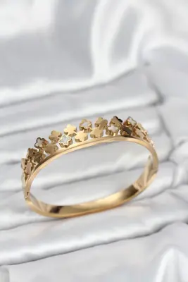 316L Çelik Gold Renk Minimal Yoncalı Kadın Kelepçe Bileklik