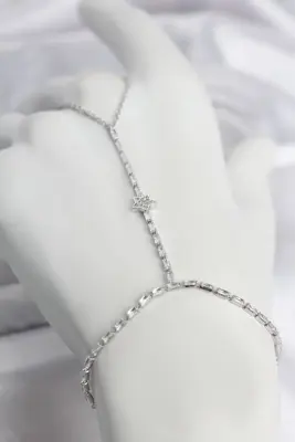 Gümüş Renk Pirinç Zirkon Taşlı Yıldız Model Şahmeran
