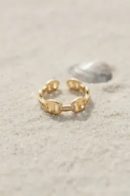 Gold Renk Gemi Zincir Model Zirkon Taşlı Kadın Yüzük