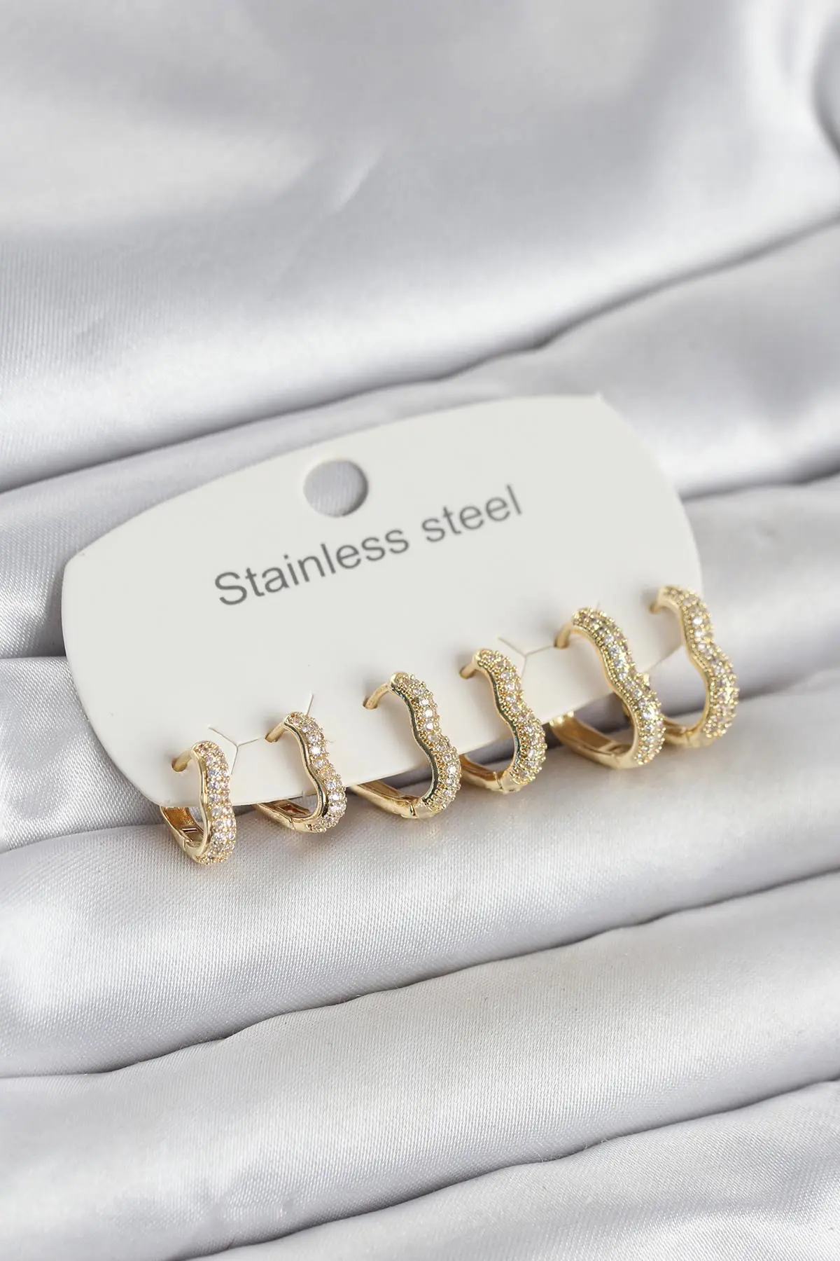 316L Çelik Gold Renk 6'lı Set Kalp Form Kadın Küpe