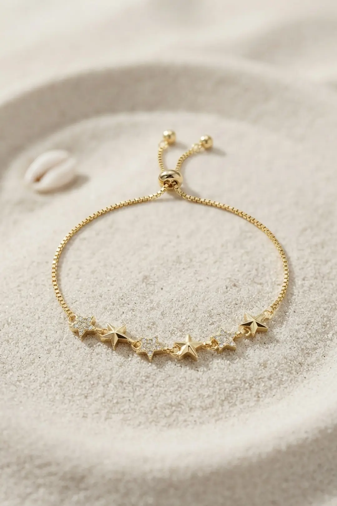 Gold Renk Yıldız Model Zirkon Taşlı Asansörlü Kadın Bileklik