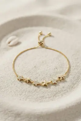 Gold Renk Yıldız Model Zirkon Taşlı Asansörlü Kadın Bileklik