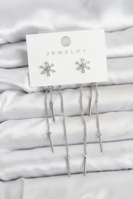 Çiçek Model Gümüş Pirinç Sallantılı Kadın Küpe