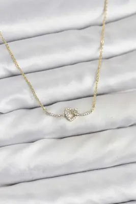 Pirinç Gold Renk Düğüm Kalp Model Kadın Kolye