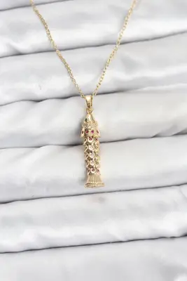 316L Çelik Zincir Gold Renk Balık Model Zirkon Taşlı Kadın Kolye
