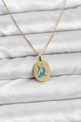 316L Çelik Zincir Gold Renk Shark Figür Kadın Kolye