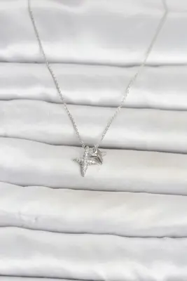 Pirinç Gümüş Renk Minimal Kutup Yıldızı Model Kadın Kolye