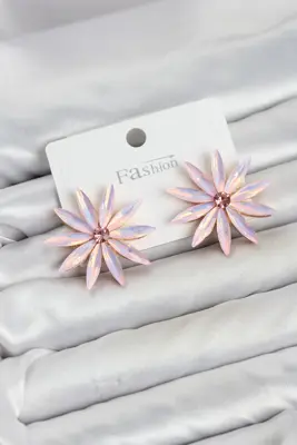 Pembe Kristal Taşlı Lotus Model Kadın Küpe
