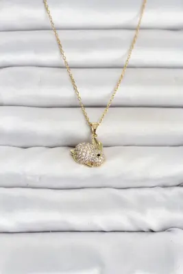 316L Çelik Zincir Gold Renk Zirkon Taşlı Tavşan Model Kadın Kolye