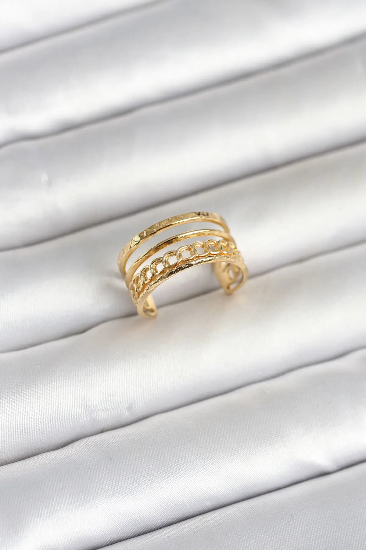 316L Çelik Gold Renk Zincirli Vintage Model Kadın Yüzük