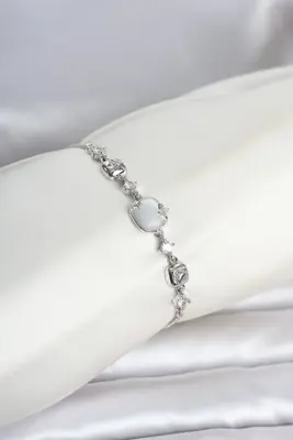 Gümüş Renk Pirinç Sedefli Asansörlü Kadın Bileklik