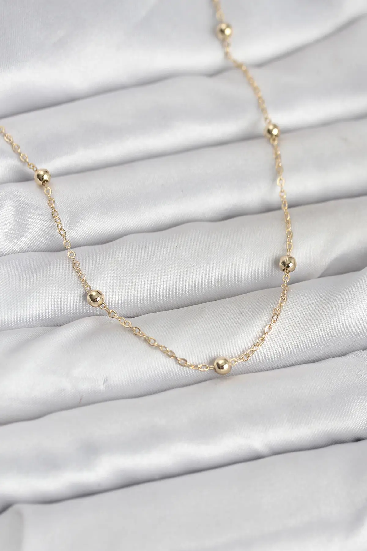 CM 14K Gold Renk Pirinç Top Zincirli 60 cm Kadın Kolye