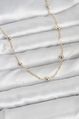 CM 14K Gold Renk Pirinç Top Zincirli 60 cm Kadın Kolye