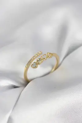Gold Renk Zirkon Taşlı Minimal Kalp Model Kadın Yüzük