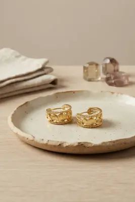 316L Çelik Gold Renk Para Figürlü Kenarları İşlemeli Küpe