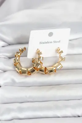 316L Çelik Gold Renk Spiral Halka Kadın Küpe