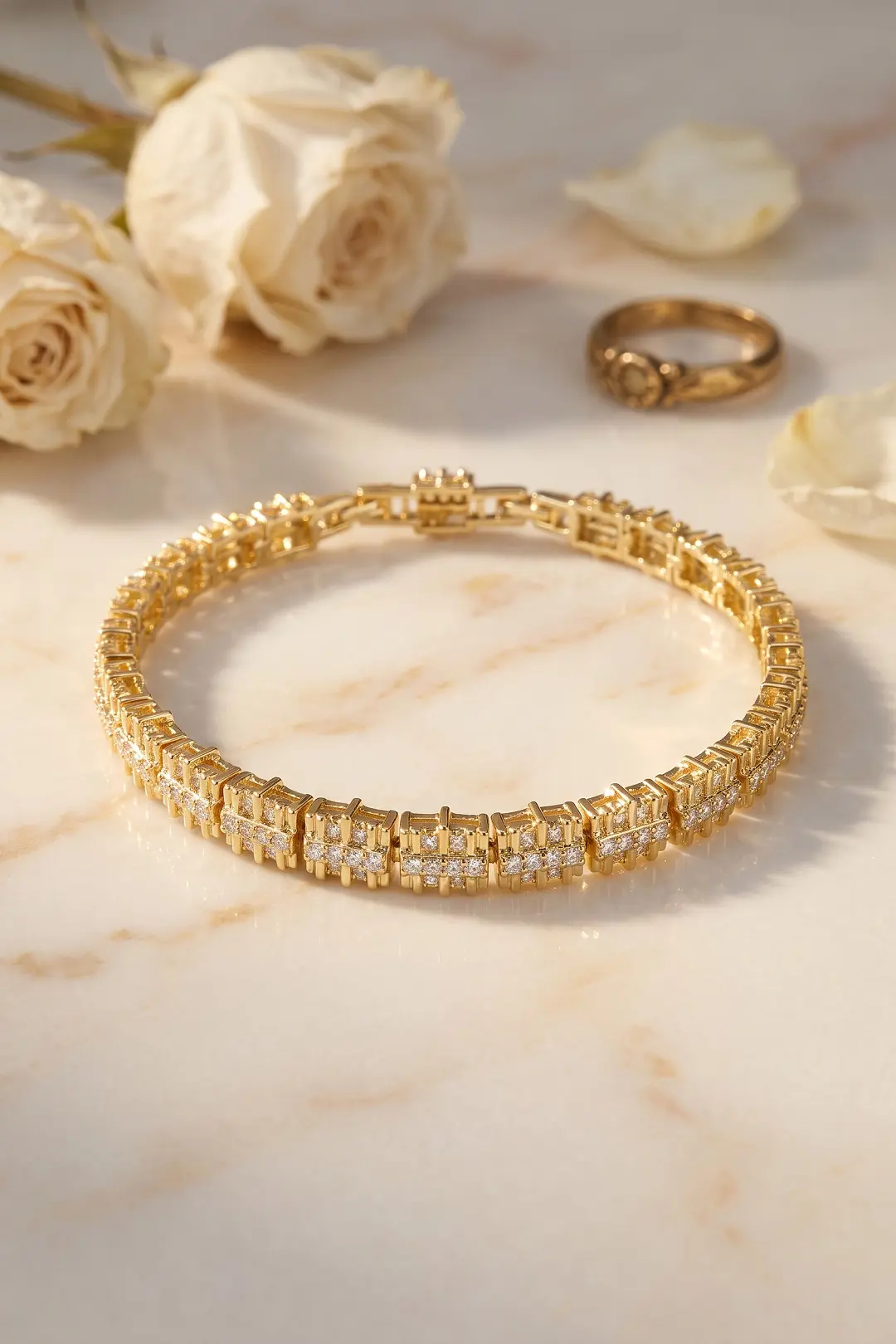 Gold Renk Pirinç Elegance Zirkon Taşlı Kadın Bileklik