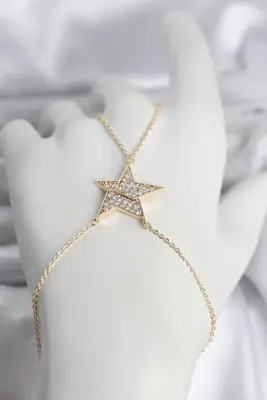 Pirinç Gold Renk Zirkon Taşlı Yıldız Model Kadın Şahmeran