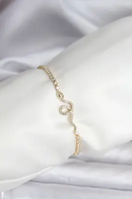 Yılan Model Zirkon Taşlı Gold Renk Pirinç Su Yolu Kadın Bileklik