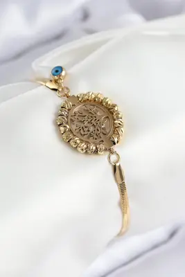 316L Çelik Nazar Boncuk Detaylı Hayat Ağacı Model İtalyan Zincir Gold Renk Kadın Bileklik