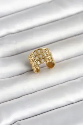 316L Çelik Gold Renk Zincir Model Kadın Yüzük