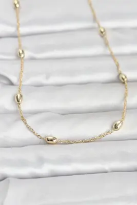 CM 14K Gold Renk Topçuklu Burgu Zincir Model 60 cm Kadın Kolye