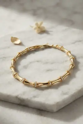 Gold Renk Bambu Model Zirkon Taşlı Kadın Bileklik
