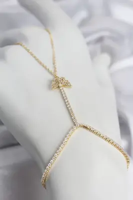 Gold Renk Pirinç Zirkon Taşlı Kelebek Model Şahmeran