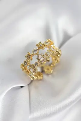 Zirkon Taşlı 2'li Model Gold Renk Kadın Yüzük