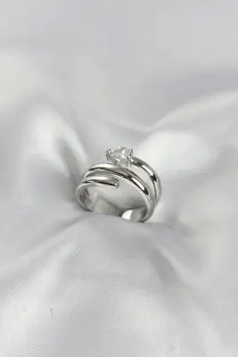 Pirinç Gümüş Renk Sarmal Yılan Model Kadın Yüzük