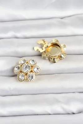 Zirkon Taşlı Çiçek Model Düğme veya Manşet Broşu