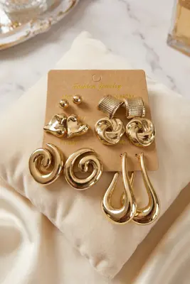 Gold Renk Metalik Kaplamalı CCB 6 Çift Küpe Seti