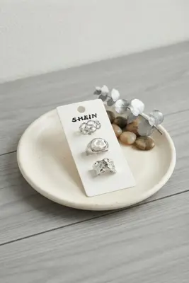 Gümüş Renk Pirinç 3'lü Vintage Kadın Yüzük Kombini BYK4287