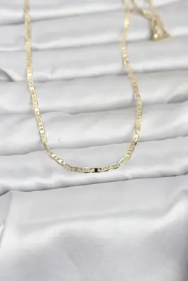 CM 14K Gold Renk Lazerli Yassı Model Zincirli 60 cm Kadın Kolye