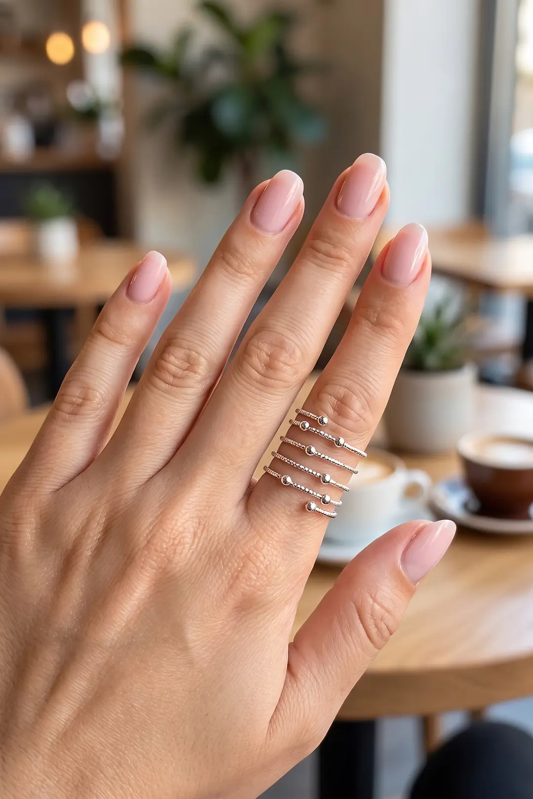 Pirinç Gümüş Renk Spiral Topçuklu Model Kadın Yüzük