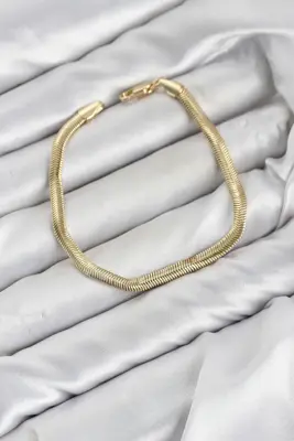 CM Yassı Yılan Zincir Model Gold Renk Pirinç Kadın Bileklik