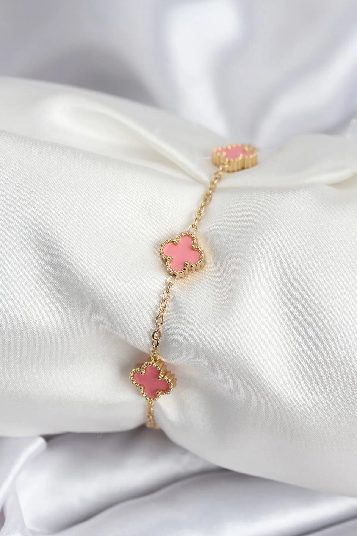 316L Çelik Gold Renk Pembe Baby Boy Yonca Kadın Bileklik