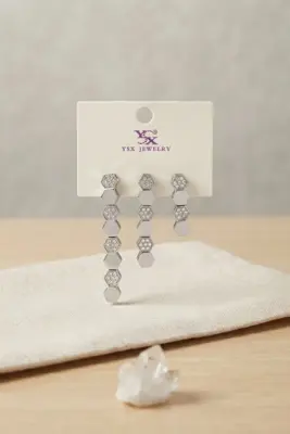Pirinç Gümüş Renk Petek Model Kadın Küpe Seti