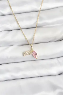 316L Çelik Zincir Gold Renk Balık Kuyruğu Model Zirkon Taşlı Kadın Kolye