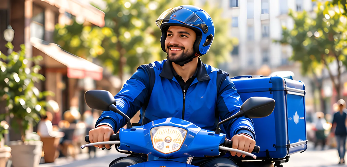 Scooterıyla teslimata giden kurye